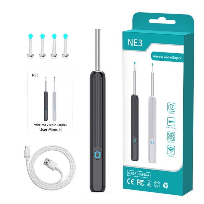 (Last Day Sale- SAVE 50% OFF) Clean Earwax-Wi-Fi Visible Wax Removal Spoon, USB 1296P HD Load Otoscope