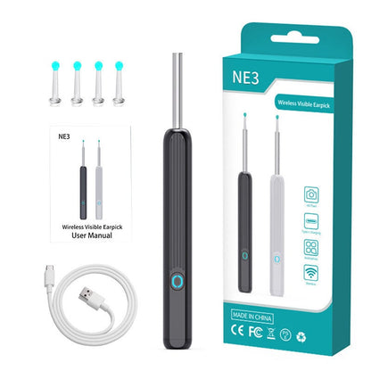 (Last Day Sale- SAVE 50% OFF) Clean Earwax-Wi-Fi Visible Wax Removal Spoon, USB 1296P HD Load Otoscope