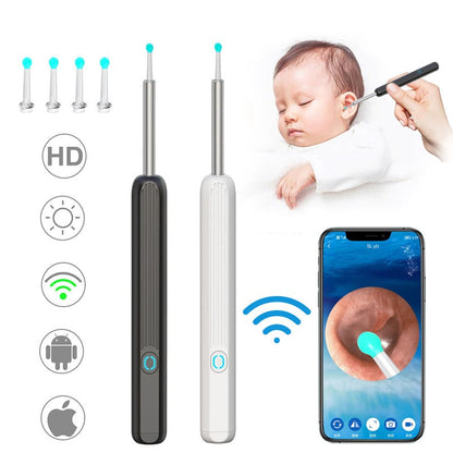 (Last Day Sale- SAVE 50% OFF) Clean Earwax-Wi-Fi Visible Wax Removal Spoon, USB 1296P HD Load Otoscope